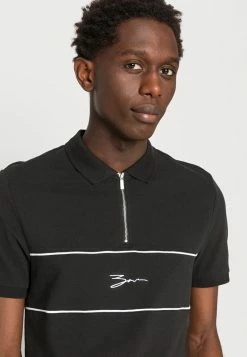 Zign SCRIPT ZIP PLACKET - Polo Shirt - Black -Zign 715b5280cc594d1aabb81bc5d30125bf