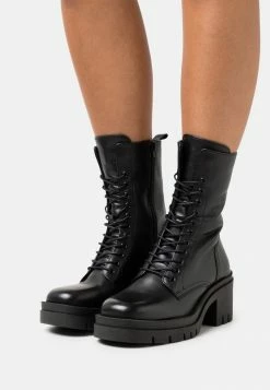 LEATHER REDEZIGN - Platform Ankle Boots - Black