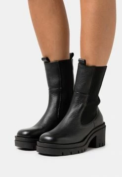 LEATHER REDEZIGN - Platform Ankle Boots - Black