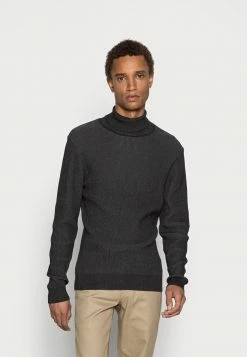Zign TWO TONE JUMPER - Jumper - Mottled Dark Grey