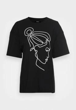 Zign EMBROIDERY LINE FACE TEE - Print T-shirt - Black -Zign eeb21e4aada04f5688cc7cf5f91f06a9